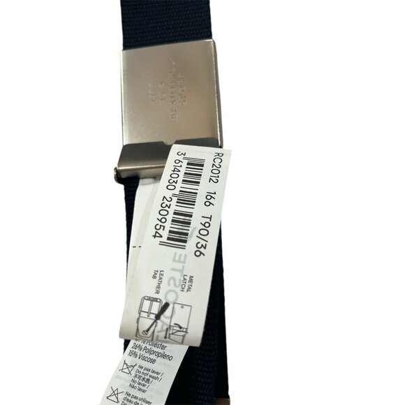 Lacoste France Men's Engraved Buckle Woven Fabric Belt Navy Blue Adjustable Logo - Picture 3 of 5